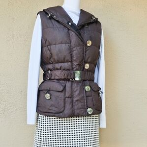 Poiver Blanc Goose Down Feather Brown Puffer Vest w/ Attached Belt Sz M